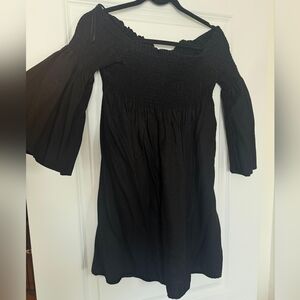 Zara Woman Women's Smocked Off Shoulder Mini Date Girly Black  Dress